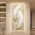 Modern Simple Feather Abstract Painting Custom Decorative Crystal Printed Painting Porch LED Decorative Wall Art