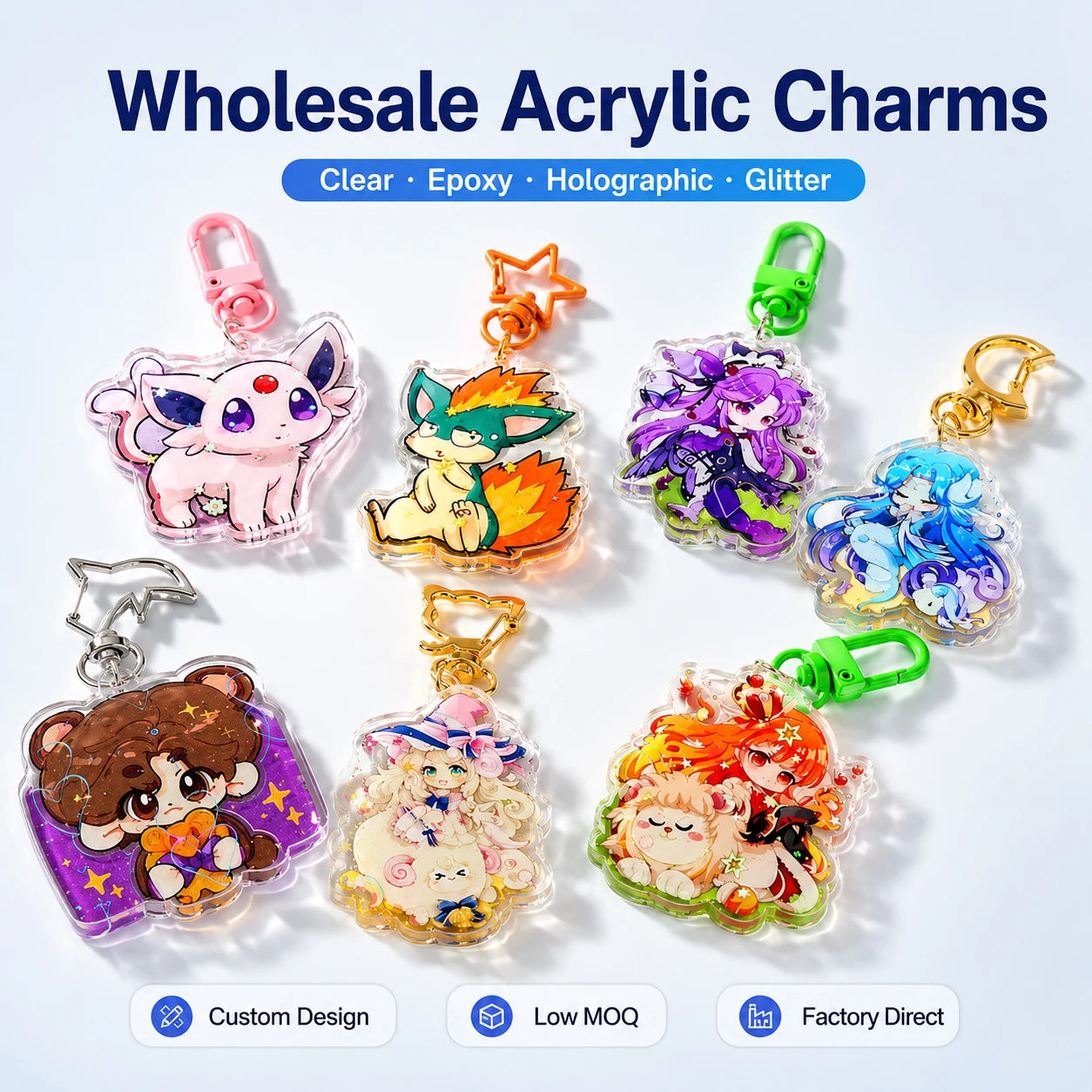 CNAWO Custom Acrylic Keychain Manufacturer Multiple Craft Options Clear Epoxy Holographic Shaker Charms