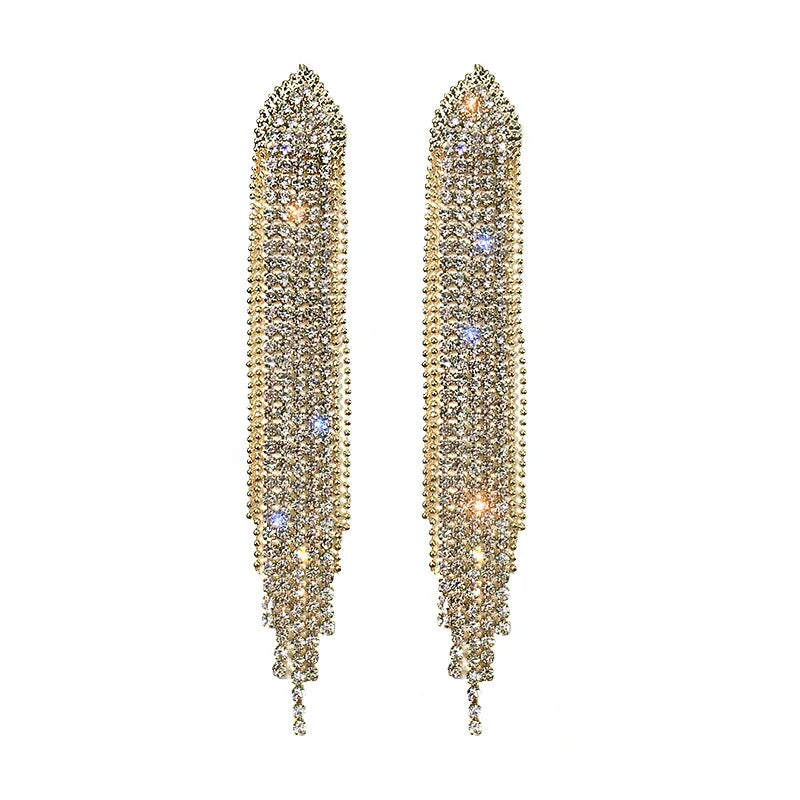 SC the Newest Long Chain Tassel Pendant Earrings  Shiny Long Zircon Earrings Creative Triangle Stud Earrings for Girl Women