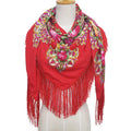 135*135cm Women Russian Style Big Square Scarf Shawl Scarves Hijab Wraps Ethnic Shawls Print Retro Fringed Adult Multi
