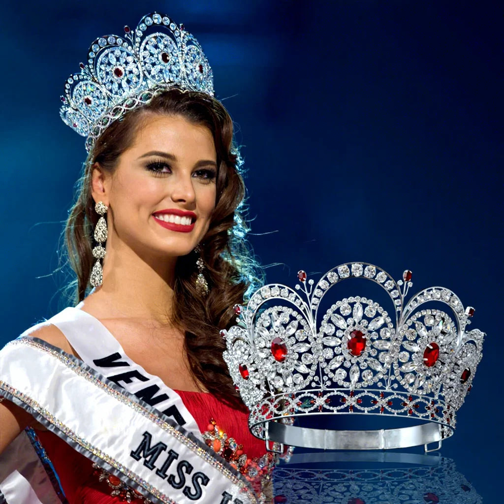 MO249  Miss Universe Diamond Tiara Red Stone Adjustable Headband  2009 Miss Universe Pageant Crown