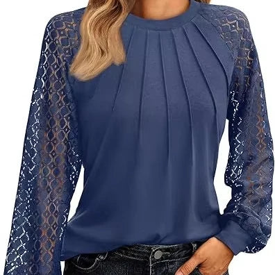 2025 Autumn New Style Women's Long-sleeved Shirt Lace Top Casual Autumn Knitted Women's Shirt