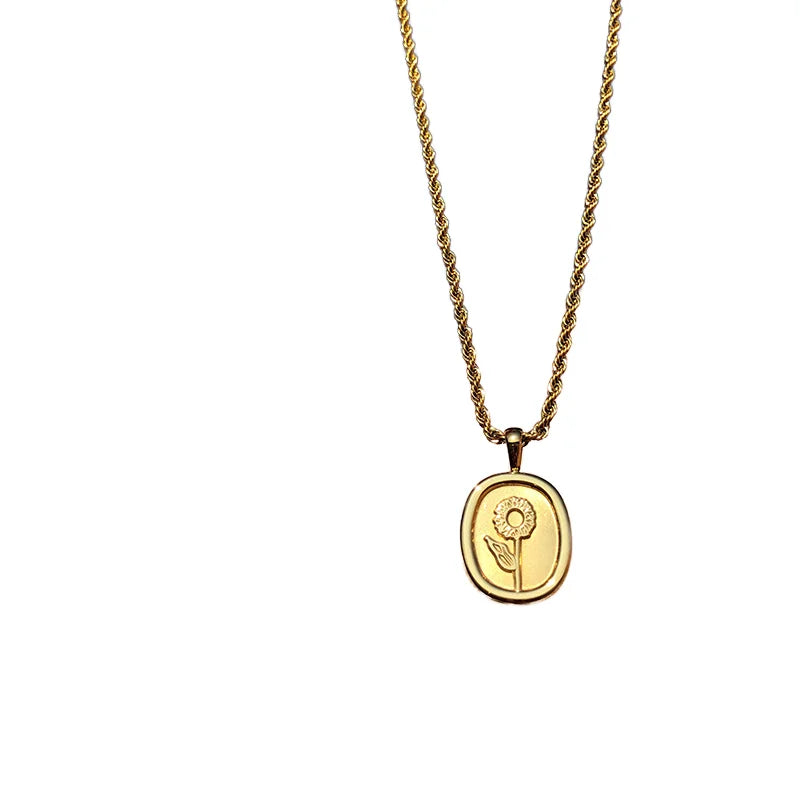 Waterproof Stainless Steel Necklace with Fashionable Embossed Flower Design Gold Plated for Wedding Engagement or Anniversary