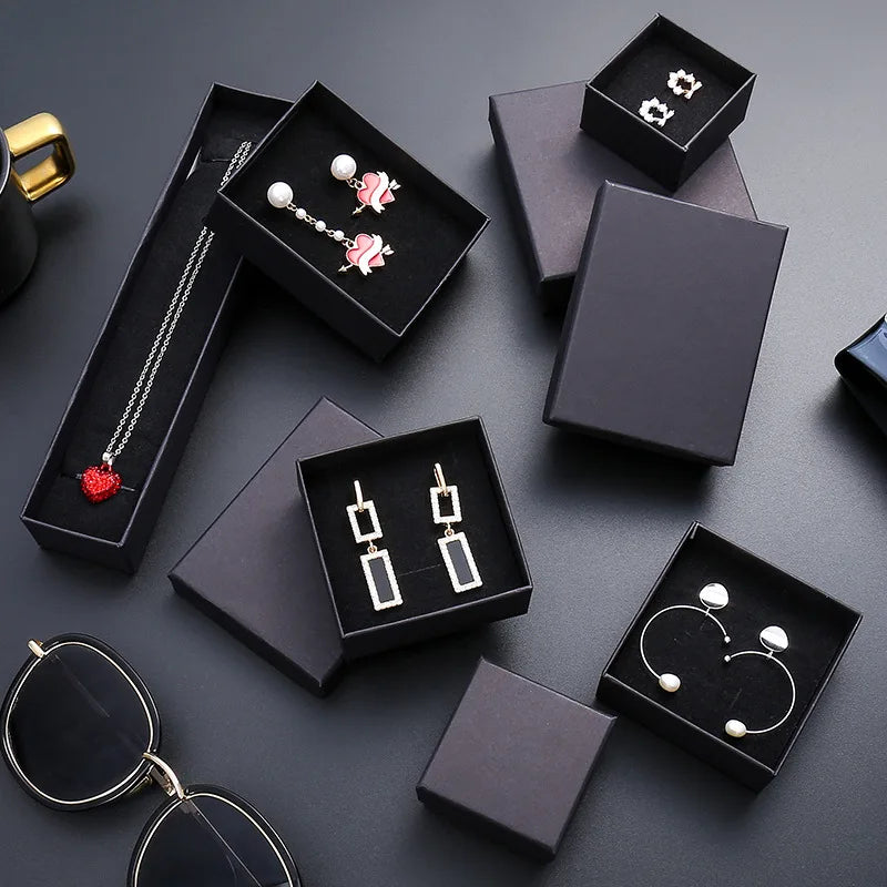 G1436 Wholesale Black Paper Jewelry Boxes Tote Bag for Earrings Ring Necklace Bracelet Jewelry Packaging Box