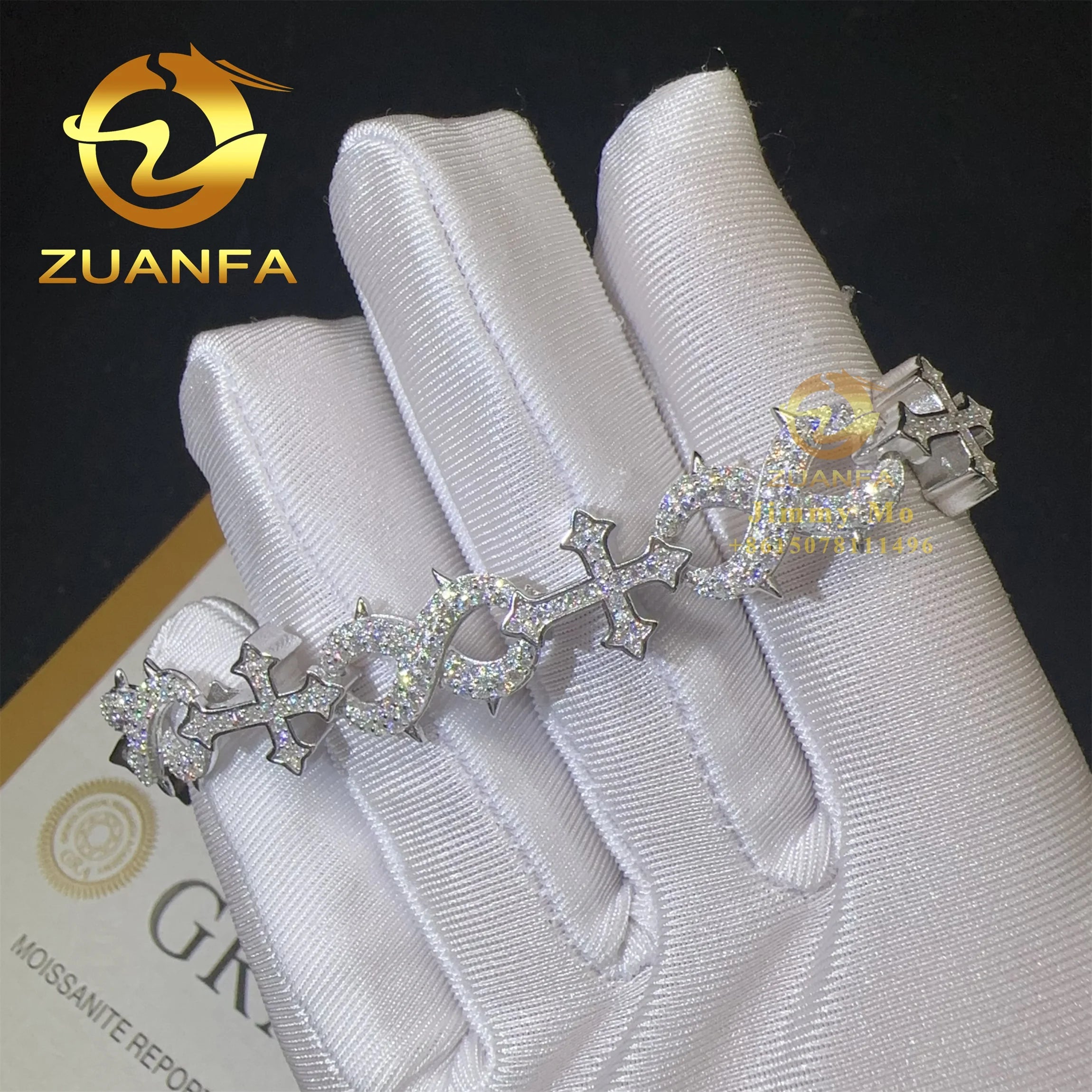 Fashion Men Style Rapper GRA Certificates 925 Silver Iced Out Hip Hop Jewelry VVS1 Moissanite Diamond Cross Cuban Bracelet Men
