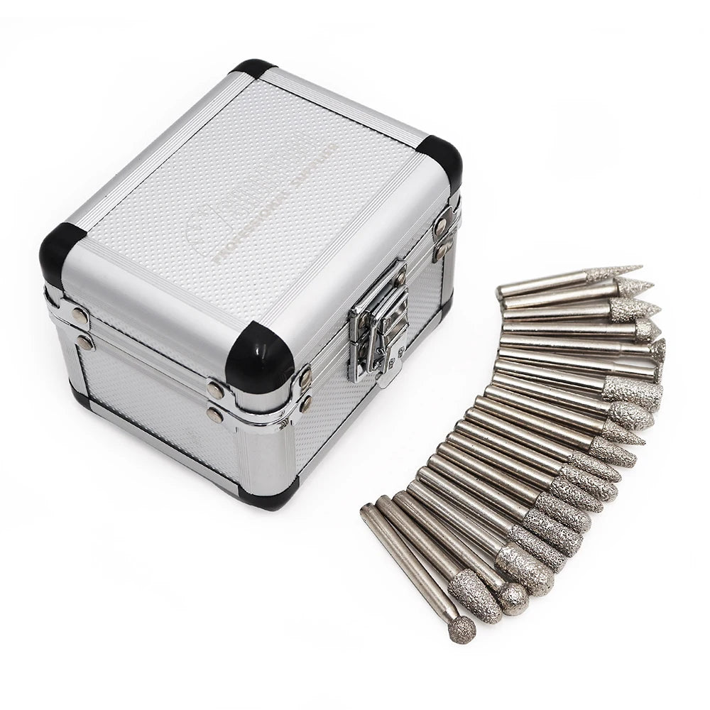 20PCS/Kit Brazed Diamond Grinding Bits Burrs Grinding Heads Carving Engraving Bits Diamond Grinding Tool Burr Polishing Head