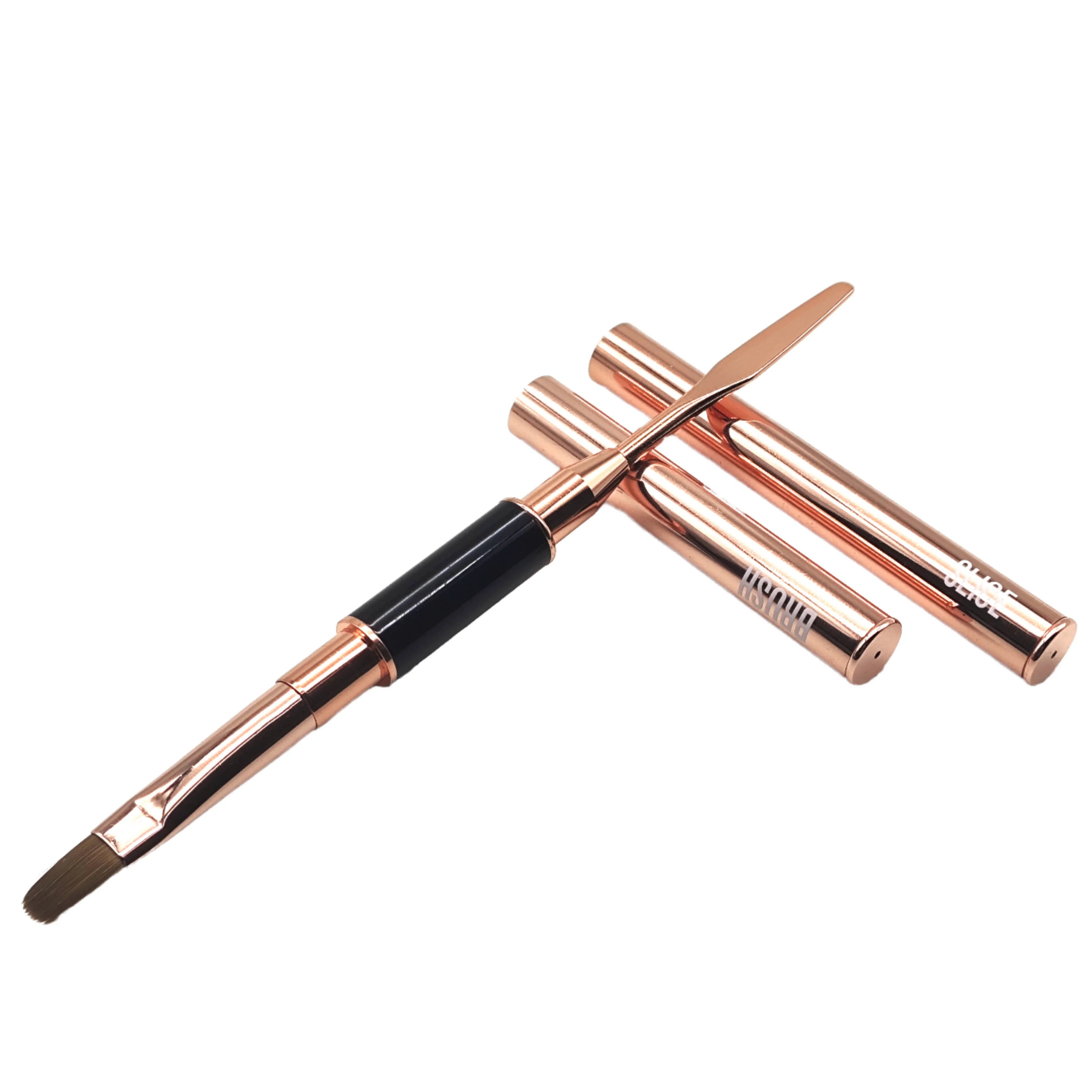 Luxury Double-End Nylon Hair Brush Oval French and Poly Gel Metal Handle for Nail Tips and Gel Use Crimped Ferrule