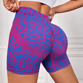 FLW Women's Butt Lift Workout Gym Fitness Sets Lightweight High Waist Yoga Shorts with Seamless Print Pattern