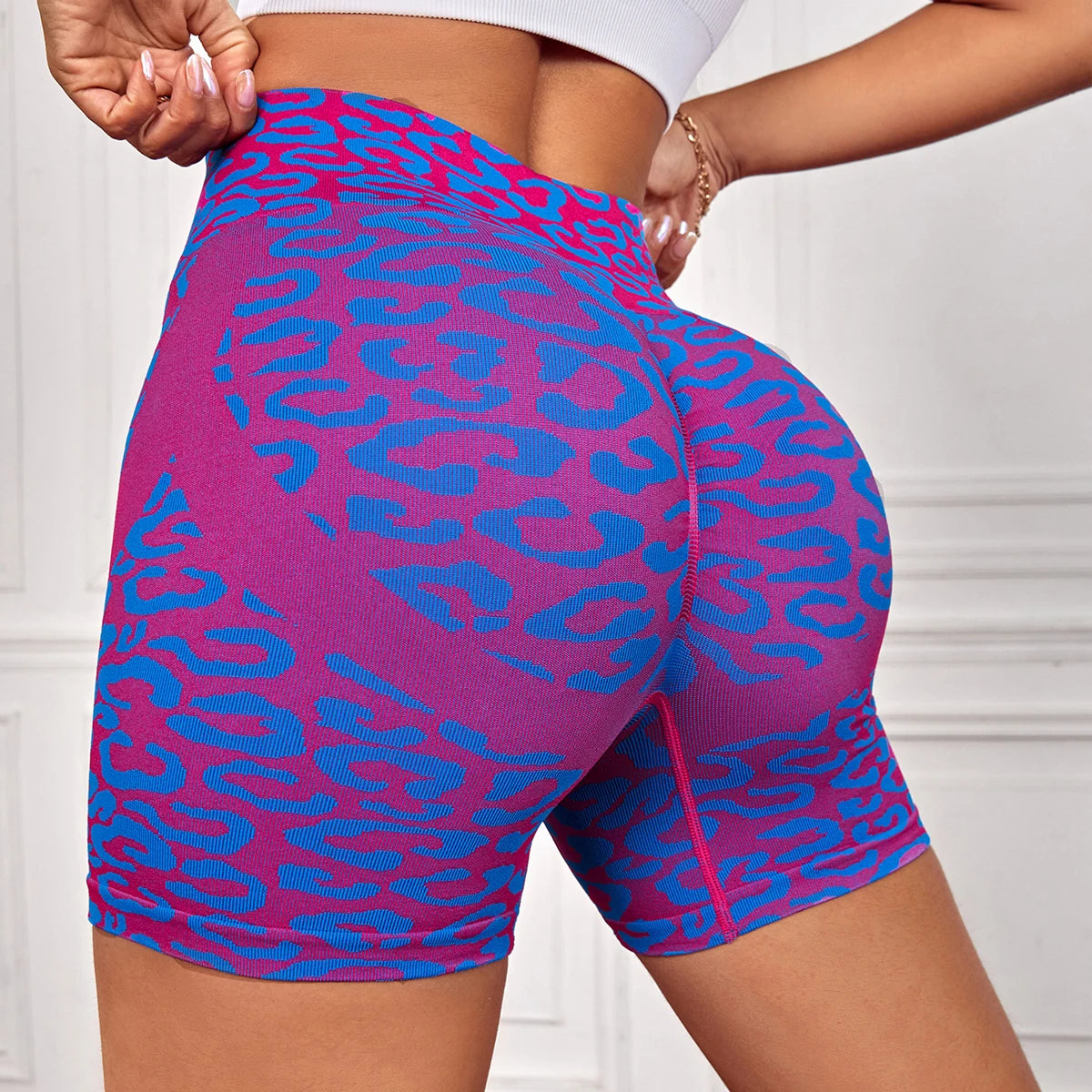 FLW Women's Butt Lift Workout Gym Fitness Sets Lightweight High Waist Yoga Shorts with Seamless Print Pattern