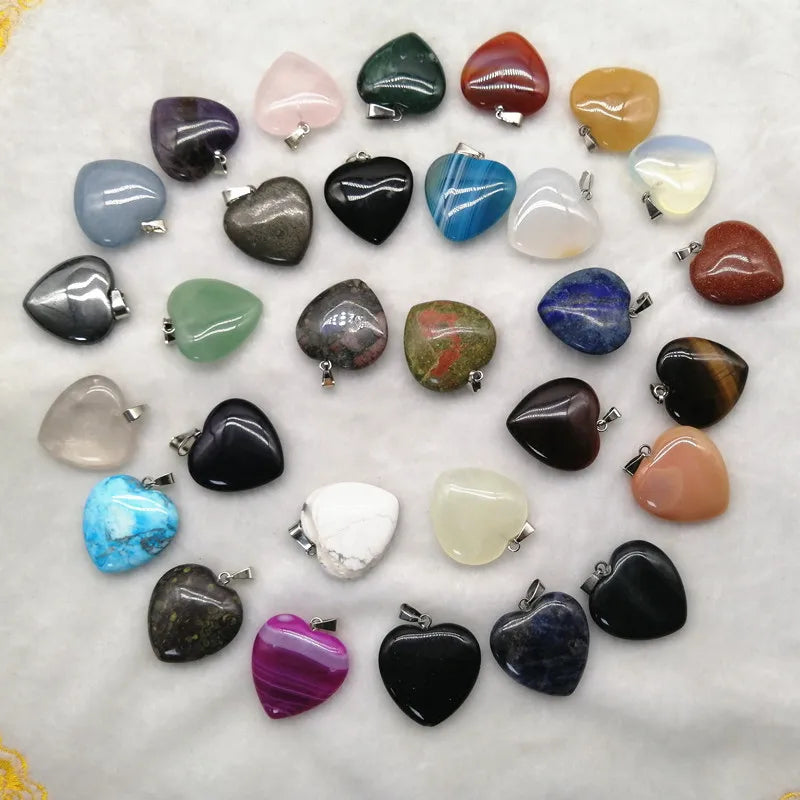25mm Healing Crystal Pendant Charms for Jewelry Making Necklace Keychains Crafts Heart Shaped Stone Pendants
