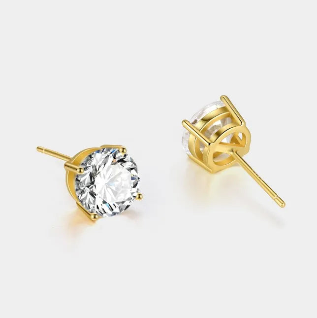 Classic 925 Sterling Silver 5A Cubic Zirconia Four Prong Claw Stud Earrings Gold Plated Set for Women Men Fine Jewelry Wholesale