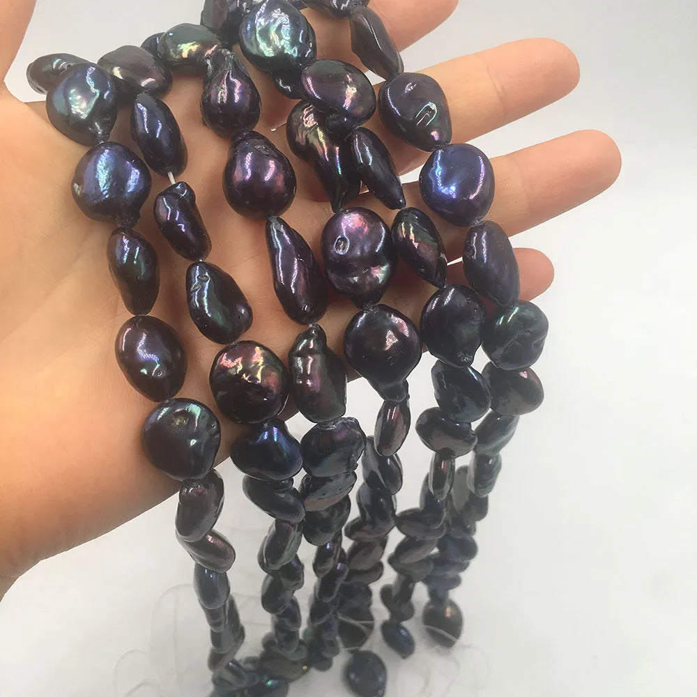 38 cm Drop Shape Baroque Pearl in Strand 13-14 mm Dying Black Color