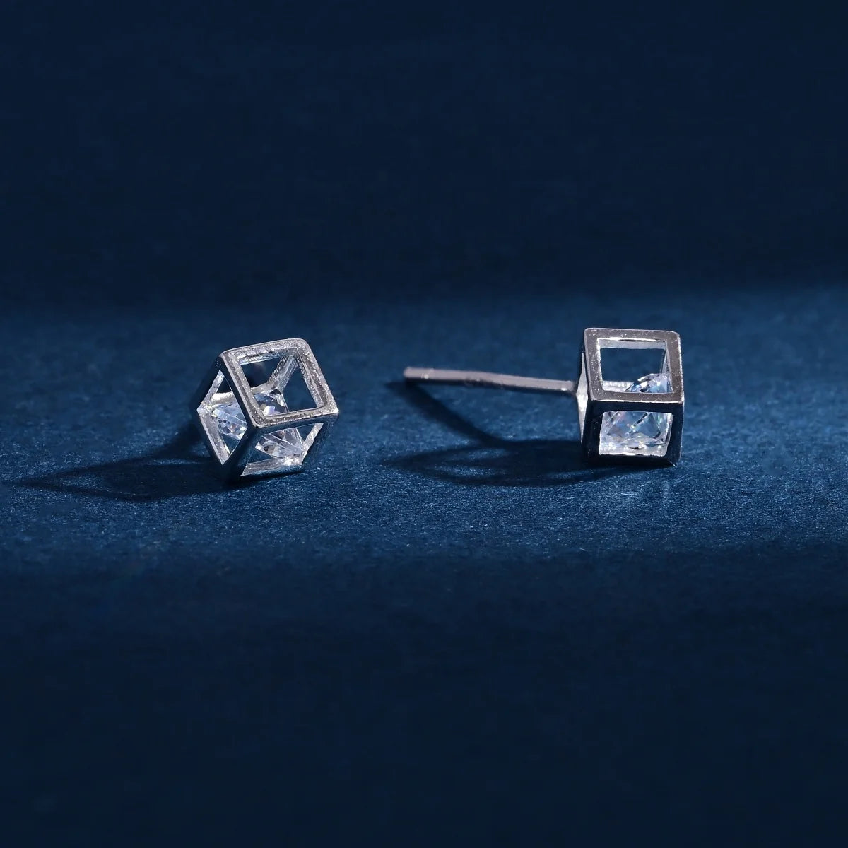 Wholesale Earrings Jewelry Rhodium Plated Cubic Zirconia Cubic Cube Stud Earring 925 Sterling Silver Fine Jewelry Earrings