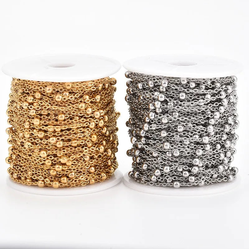 Fashion Stainless Steel 18K Gold PVD Cross Clip Beaded Chain for DIY Necklace Bracelets Jewelry Making
