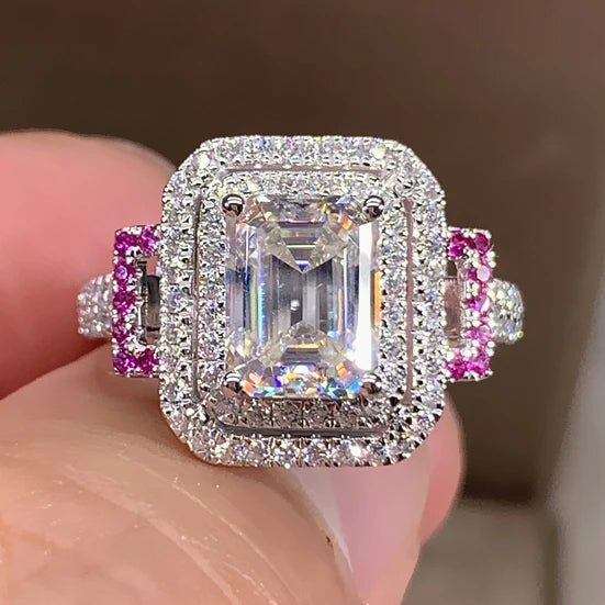CAOSHI New Fashion Anillos Noble Radiant Cut Shiny Zircon Pink Ring Multi Layer Micro Set Lady Girls Beautiful Silver Ring Women