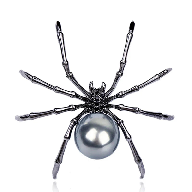 Fashion Faux Pearl Spider Brooch Pin Black Spider Rhinestone Pearl Insect Brooch Corsage Lapel Jewelry Women Men Accessories