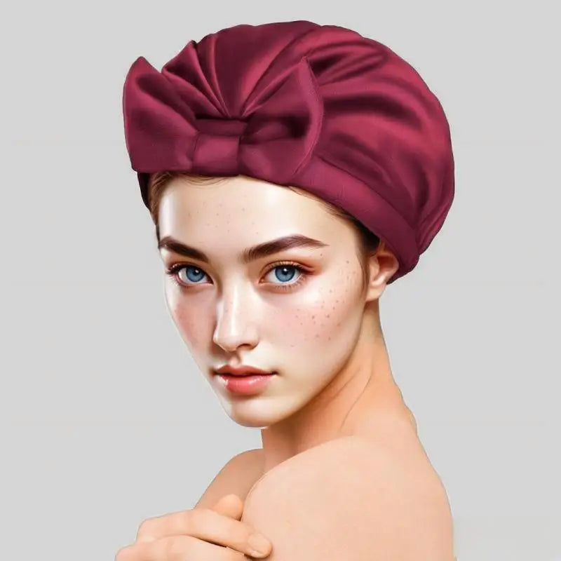 Custom Logo Women's Night Imitated Silk Sleeping Hairwrap Eco-Friendly Waterproof Shower Cap with Bow Knot-Eye Health Supplies