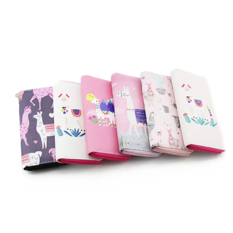 Cute Cartoon Alpaca PU Leather Zipper Long Student Female Clutch Bag Coin Purse Casual Wallet