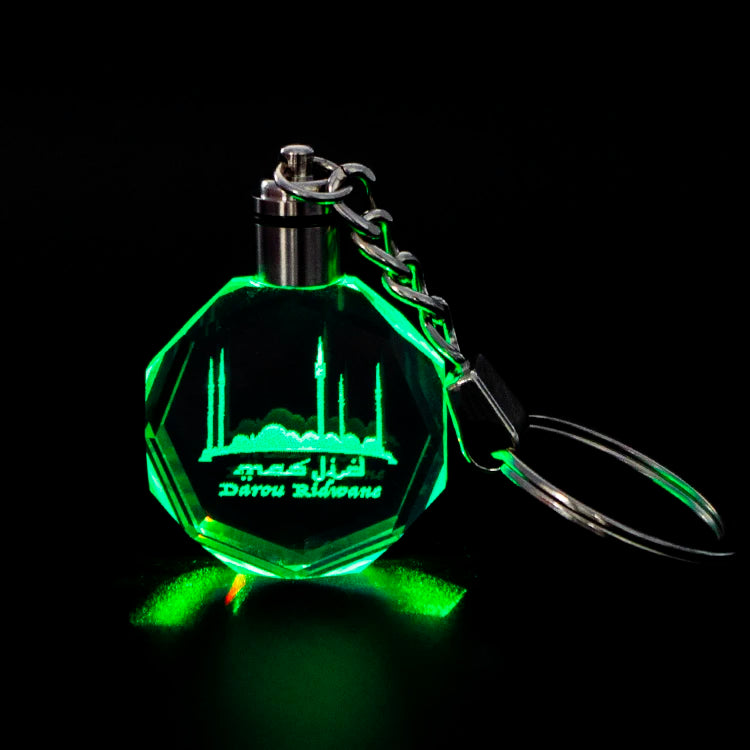 Cheap Wholesale K9 Blank LED Crystal Keyring Custom Logo Octagon Multi-Faceted Engraving Middle East Muslim Crystal Keychain