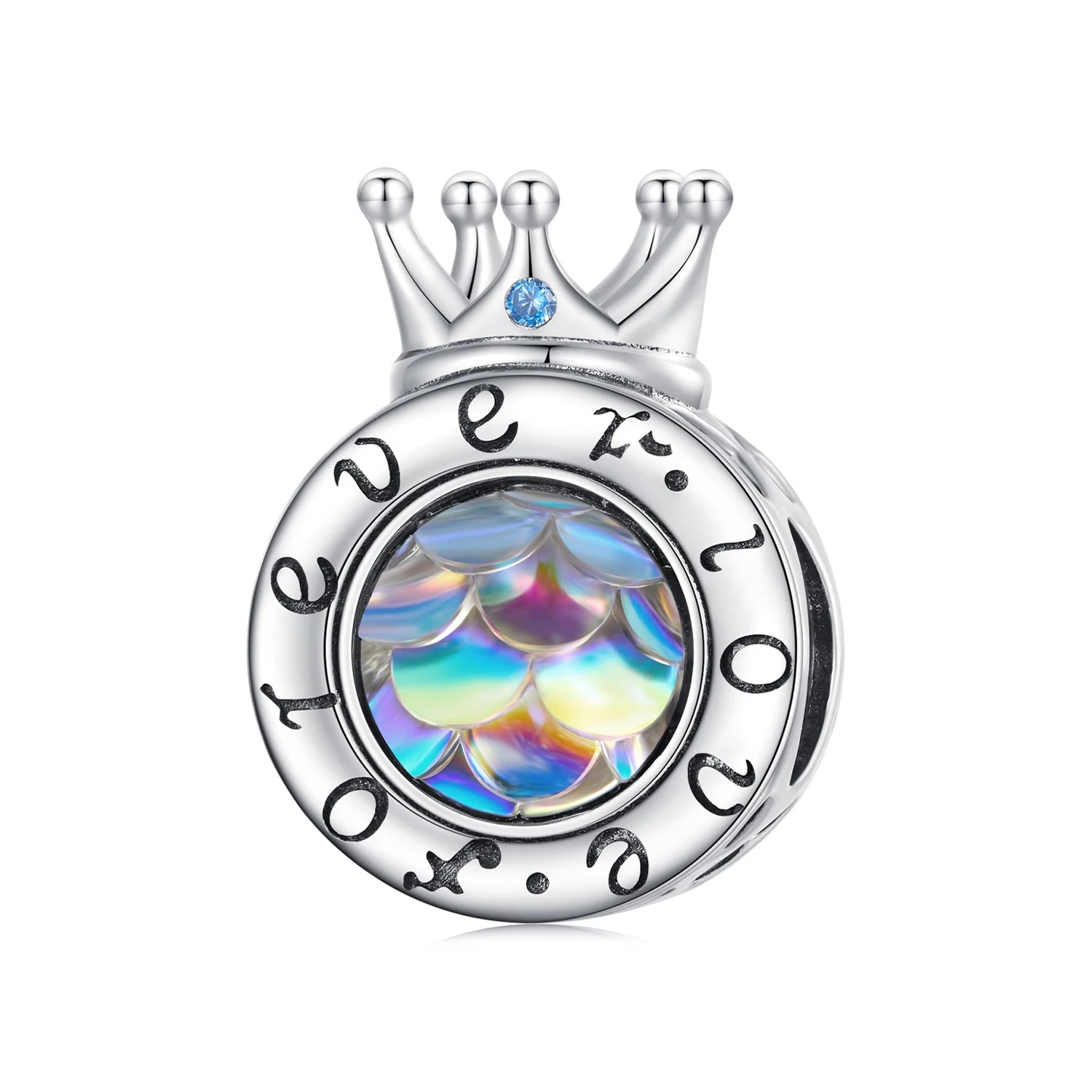 925 Sterling Silver Dazzling Fish Scale Pattern Crown Beads Forever Love Charms Women Bracelet Bangle Jewelry BSC723