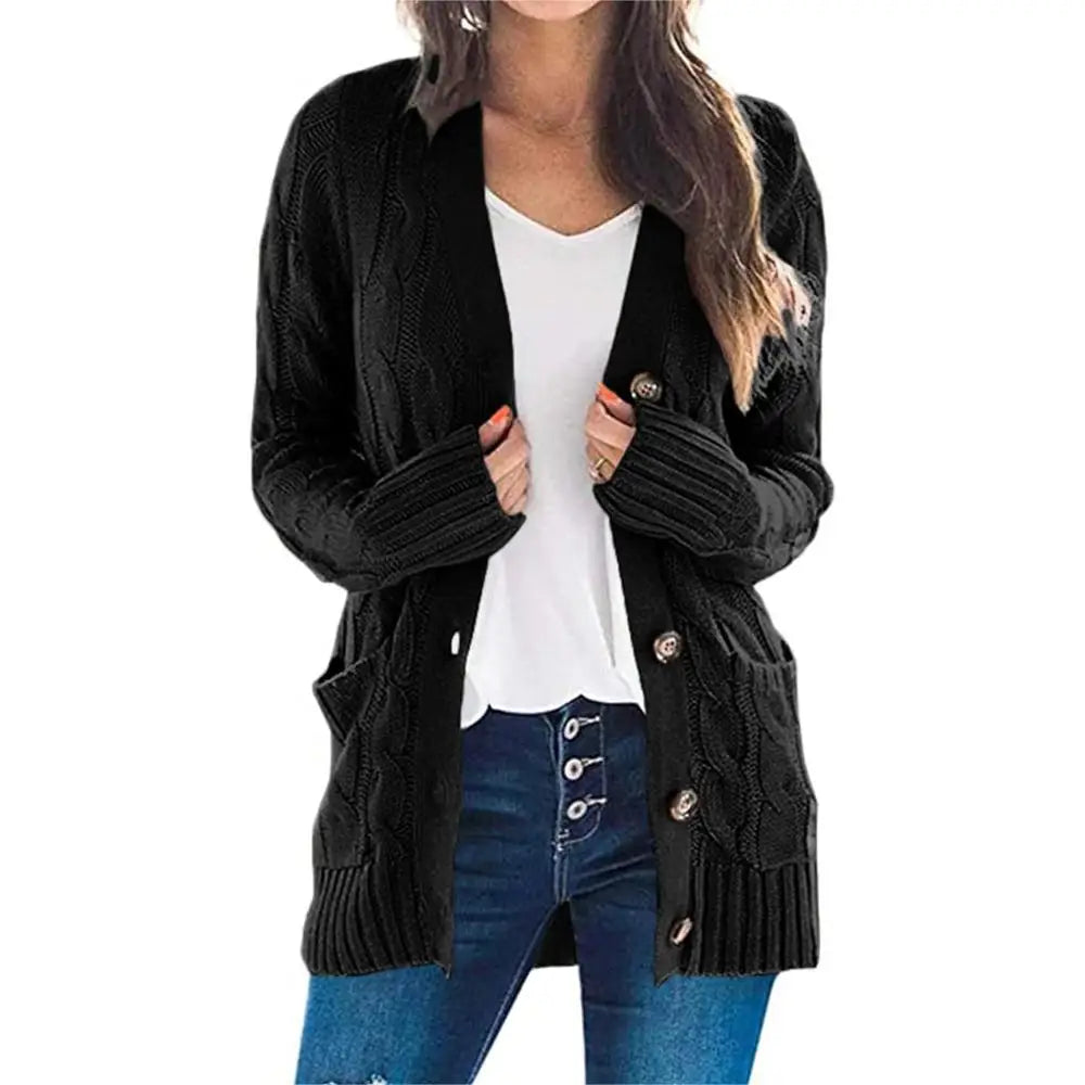 Women's Open Front Cardigan Sweaters Fashion Button Down Cable Knit Chunky Outwear Coats