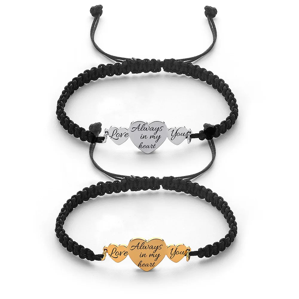 Wholesale Fashion Stainless Steel Heart to Heart Weaving Hand Rope Personalized Carving Logo Men's and Women's Bracelet Gifts
