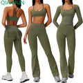 Custom Logo Woman Fitness Sports Yoga Sets Long Sleeve Tops Pocket Butt Lifting Scruch Leggings Yoga Set