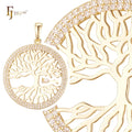 FJ Fallon Fashion Jewelry Halo Elegant Life Tree of Life and Root Pendant Plated in 14K Gold Brass Based