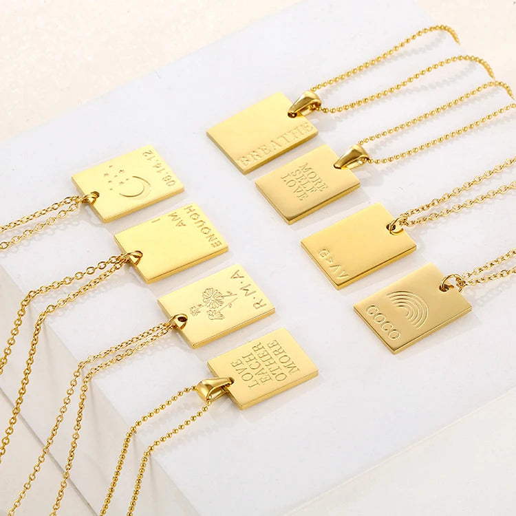 G2071 Personalized Engraved Various Word I AM Enough Gold Plated Letter Square Pendant Necklace Stainless Steel Jewelry