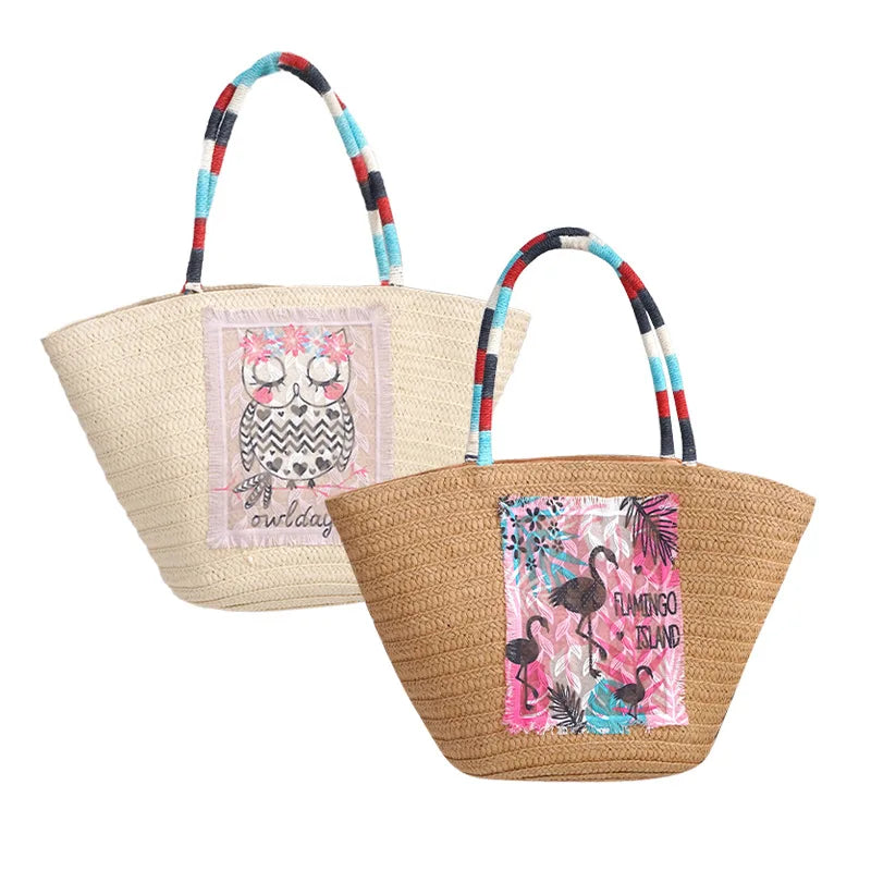 Wholesale Fashion Large Capacity Women's Straw Tote Summer Beach Bag Dual Handle Straw Handbag Letter Wholesale Supplier