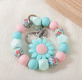 Customized Floral Print Bead Flower Charm Wristlet Bracelet Keychain for Gift