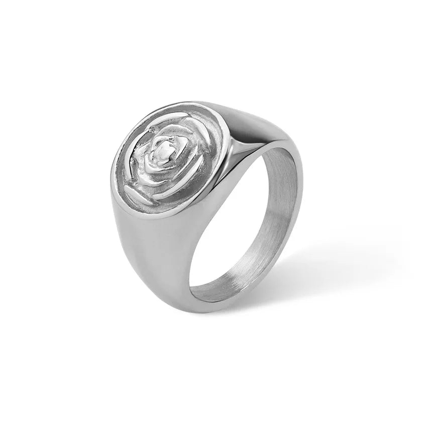 Classic Vintage Rose Shape Titanium Steel Ring Waterproof Stainless Steel Plated 18k Gold Temperament Ring Jewelry
