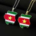 Factory Enameled Stainless Steel Suriname Map Chain Necklace 18K Gold Plated Enamel Suriname National Flag Map Pendant Necklace