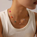 Sweet Jewelry Stainless Steel 18K Gold Plated Link Chain Buddhism Sunflower Colorful 7 Flower Charm Necklace
