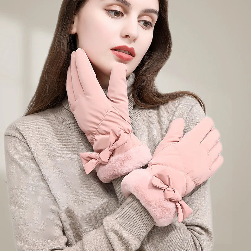 Women Winter Ski Gloves Plush Keep Warm Mittens Riding Cycling Snow Gloves Soft Windproof Thermal Gloves