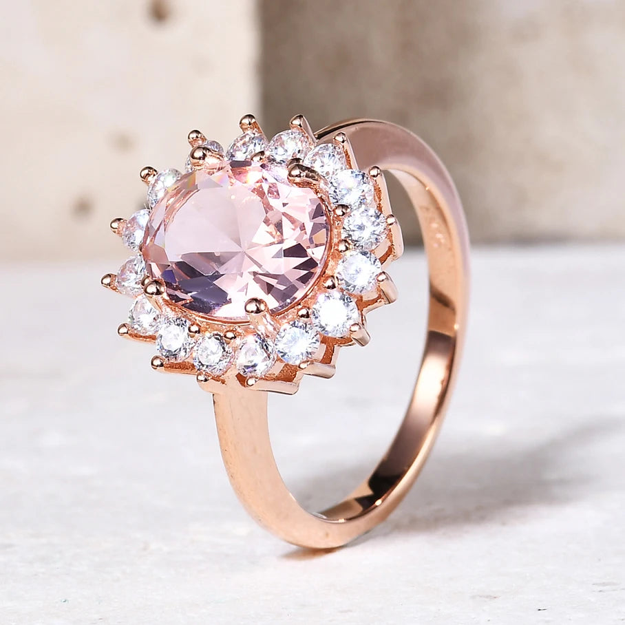 A015 Abiding Jewelry Good Quality 925 Silver Wholesale Vintage Rose Gold Plated Engagement Ladies Pink Morganite Ring
