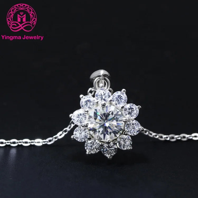 Fantastic Sun Flower Shape 0.6ct Moissanite Pendant Jewelry 925 Sterling Silver VVS Moissanite Necklace for Women