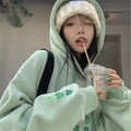 Green Sudadera Mujer Pullovers Preppy Style Heart Loose Y2k Tops Women Chic Korean Hooded Sweatshirt Streetwear Long Sleeve
