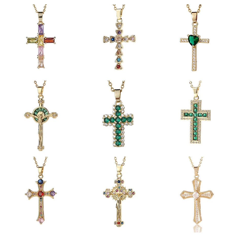 Blingbling Cross Pendant Crucifix Necklace Rhinestone Chain Cuban Chain Cub Zircon Necklace