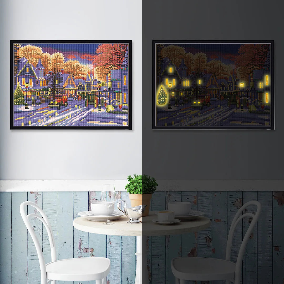 LS Framed LED Diamond Painting Landscape Castle Christmas Tree Canvas Diamond Embroidery Painting
