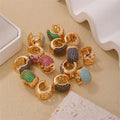 Ladies' Retro Style 18K Gold-Plated Colorful Full Diamond Copper Stud Earrings Geometric Hollow Design Fashionable Jewelry Gift