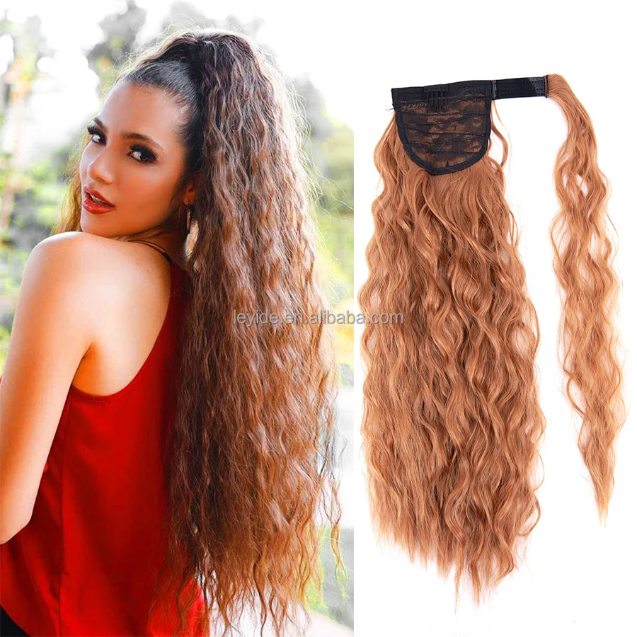 AliLeader Magic Paste Ponytail 22" Long Wavy Clip in Ponytail Hairpiece Synthetic Pony Tail Hair Extension for Women