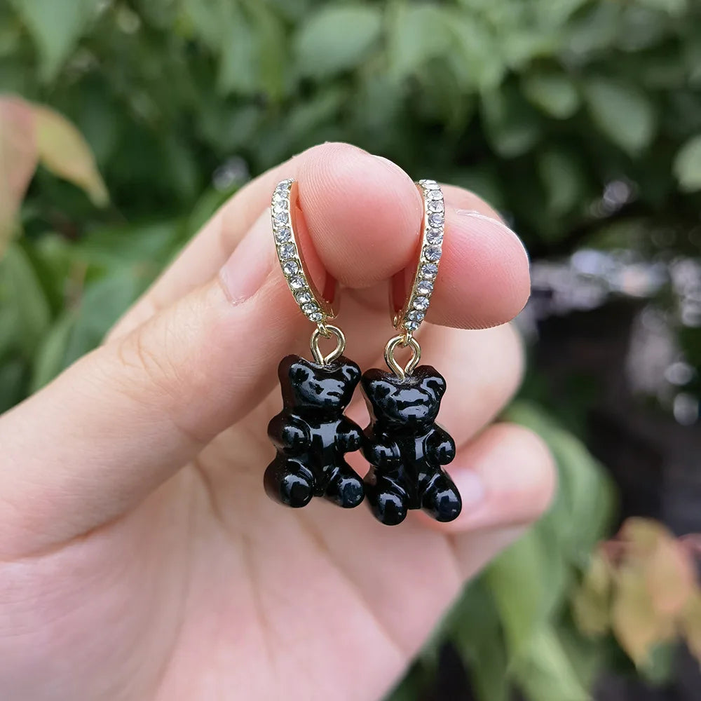 SP Wholesale Creative Cute Hoop Earrings Brass Made Cherry Candy Color Resin Gummy Bear Earrings