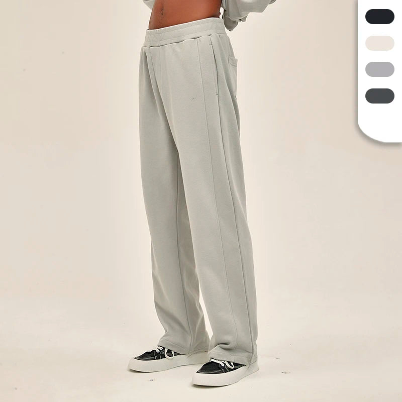 Custom Logo 350G French Terry Soft Jogger Pants With Elastic Waist Inner Drawstring Straight Loose Wide Leg Sweatpants