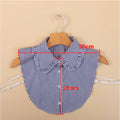 LHY Striped Fake Collar Blue White Pleated Blouse Half Shirt Dickey Korean Style Office Wear Cotton Decoration Collar