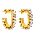 Women 18k Gold Plated Stainless Steel Crystal Stone square Zircon Hoop Earrings