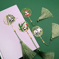 Cartoon Panda Fan Shaped Metal Bookmarks Creative Brass Fringed Animal Book Page Mark With Tassel Teacher Gift Kawaii Stationery