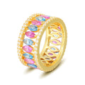 2025 New Crown Crystal Rainbow Trendy Zircon Ring Gold Band Wholesale Crown Colorful Rings for Women