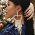 Fashion Shiny Bridal Jewelry Luxury Elegant Love Heart Earrings Statement Bling Long Tassel Earrings for Ladies Wedding Gifts