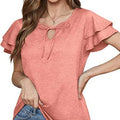 New Design Double Layers Sleeve Sport Solid Color Women T Shirt for Summer